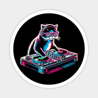Retro Cat DJ Disco Rave Glow Party Music Funny Cat Magnet